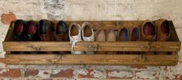 Wall Mounted Wooden Shoe Rack Storage Unit Chunky Rustic Shelves Heavy Duty Holds 6 Pairs Of Shoes Extra Large Fully Assembled