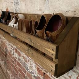 Wall Mounted Wooden Shoe Rack Storage Unit Chunky Rustic Shelves Heavy Duty Holds 6 Pairs Of Shoes Extra Large Fully Assembled - thumbnail 2