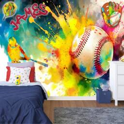 Baseball Boys Room Wallpaper, Gaming Kids Decor, Peel & Stick Wall Mural - thumbnail 3