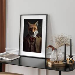 Sleek Fox in Dapper Suit Wall Art Print Modern Wildlife Home Living Room Office Decor Animal Gift Present Sophisticated Woodland Style - thumbnail 1