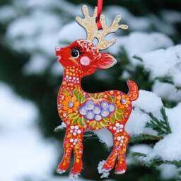 Deer Christmas Ornament, Ukrainian Decoration, Wooden Reindeer, Painted Silhouette Unique Animal Ornament - thumbnail 4