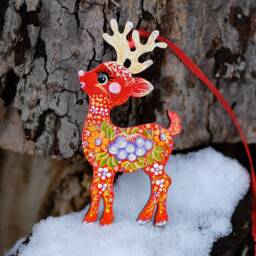 Deer Christmas Ornament, Ukrainian Decoration, Wooden Reindeer, Painted Silhouette Unique Animal Ornament - thumbnail 2