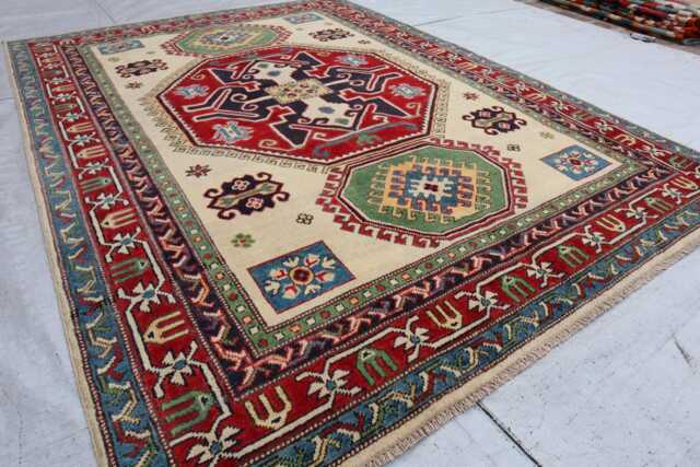 5x7 Ft Afghan Kazak Hand Knotted Area Rug, Luxury Brand New Rug, Medallion Geometric Rug For Livingroom - image 1