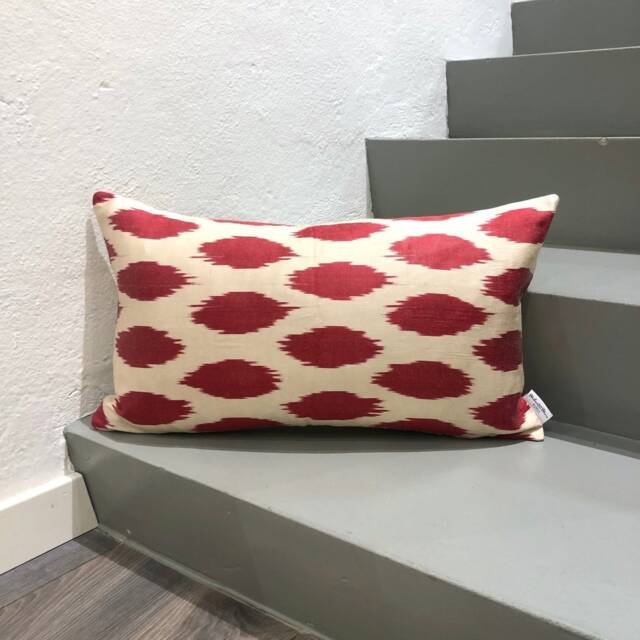 Silk Ikat Pillow Cover Dots Red - Statement Cushion For Home Decor - image 1