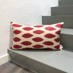 Silk Ikat Pillow Cover Dots Red - Statement Cushion For Home Decor - thumbnail 1