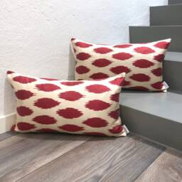 Silk Ikat Pillow Cover Dots Red - Statement Cushion For Home Decor - thumbnail 2
