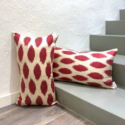 Silk Ikat Pillow Cover Dots Red - Statement Cushion For Home Decor - thumbnail 4