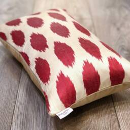 Silk Ikat Pillow Cover Dots Red - Statement Cushion For Home Decor - thumbnail 3