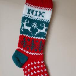 Personalized Christmas Stocking Hand Knitted With Reindeer Gift Decoration - thumbnail 2