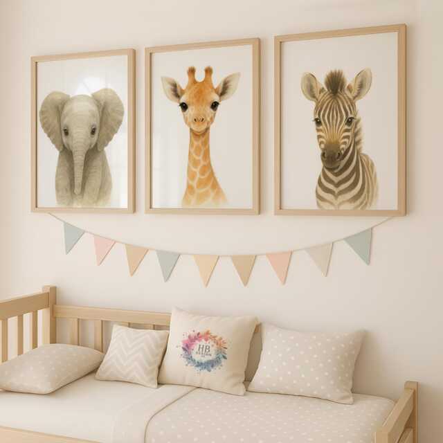 Safari Nursery Prints - 30 Design Choices, Jungle Animal Wall Art, Baby Boys Bedroom Decor, Neutral Watercolour Print, Girls Room, Playroom - image 1