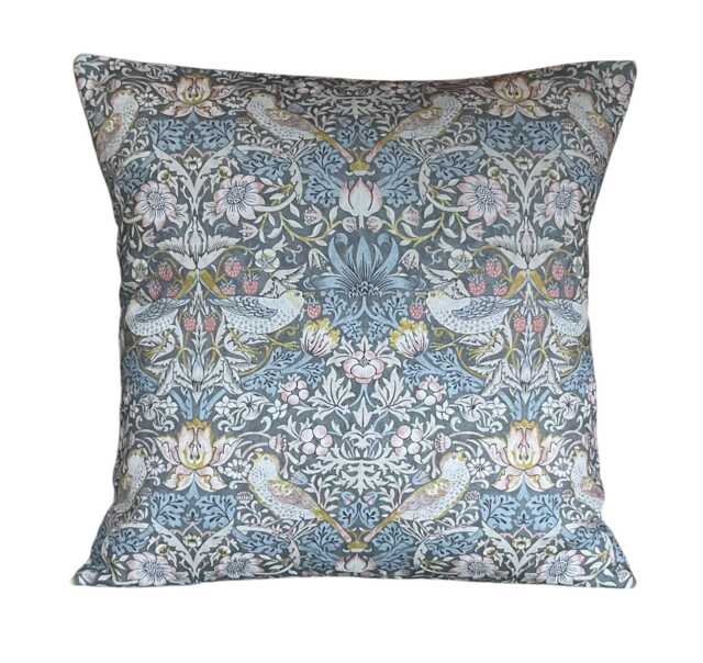 Clarke William Morris Strawberry Thief Cushion Cover Slate Grey & Blush Pink - image 1