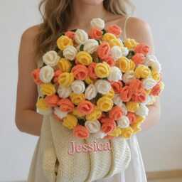 Handmade Crochet Rose Bouquet Blanket, Embroidered Name Throw - thumbnail 3