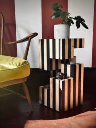 Sculptural Chess End Table - Black & White Maximal Modern Side Solid Wood Block Sofa - thumbnail 1