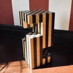 Sculptural Chess End Table - Black & White Maximal Modern Side Solid Wood Block Sofa - thumbnail 4