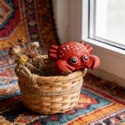 Cute Red Wooden Crab Figurine Hand Carved Coastal Decor Nautical Nursery Wood Animal Sculpture Beach Lover Gift Ocean Desk Pet - thumbnail 4