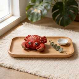 Cute Red Wooden Crab Figurine Hand Carved Coastal Decor Nautical Nursery Wood Animal Sculpture Beach Lover Gift Ocean Desk Pet - thumbnail 3
