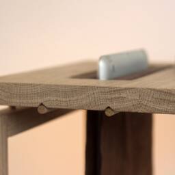 Handmade Oak Bedside Table Modern Nightstand With Leather Magazine Pouch - thumbnail 3