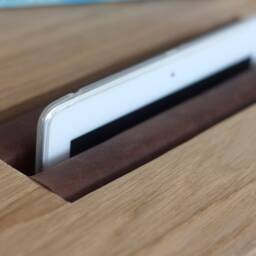 Handmade Oak Bedside Table Modern Nightstand With Leather Magazine Pouch - thumbnail 2