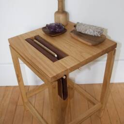 Handmade Oak Bedside Table Modern Nightstand With Leather Magazine Pouch - thumbnail 4