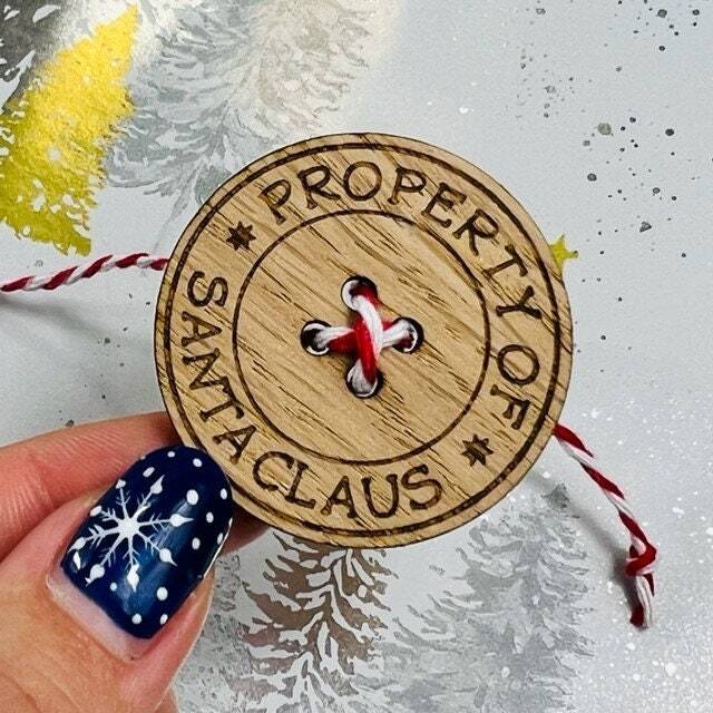 Santa's Lost Button - Oak Wood Engraved Children's Christmas Eve Treat Kid's Xmas Gift Handmade Stocking Filler Advent- Missing - image 1