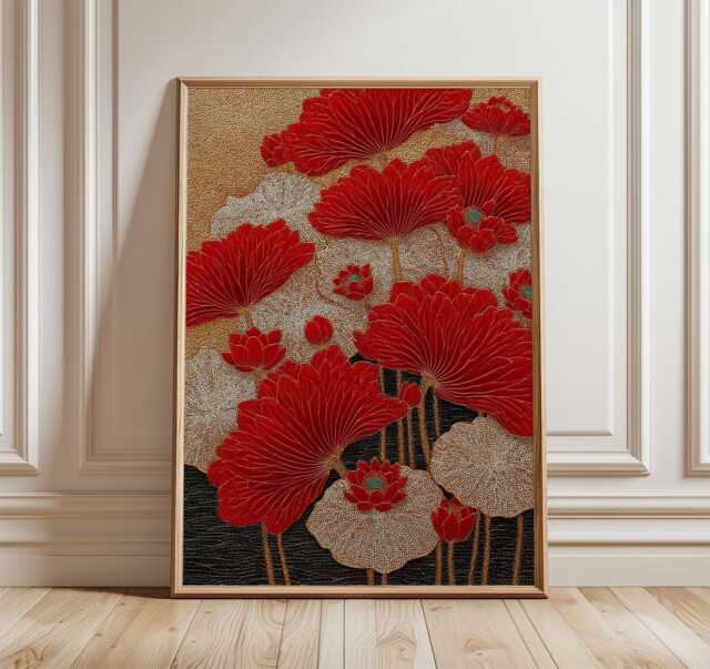 Japanese Lotus Flower Poster, Vintage Floral Art Print, Elegant Botanical Wall - image 1