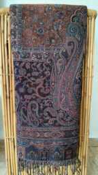 Luxury Boiled Pure Merino Wool Reversible Sofa Or Bed Throws For Ultimate Comfort & Style - Classic Indian Bold Paisley in Blue & Brown - thumbnail 1