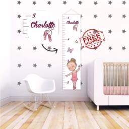 Ballerina Nursery Canvas Growth Chart Kids Ruler Height Free Shipping Baby Girl Decor Chart Canvas - thumbnail 1