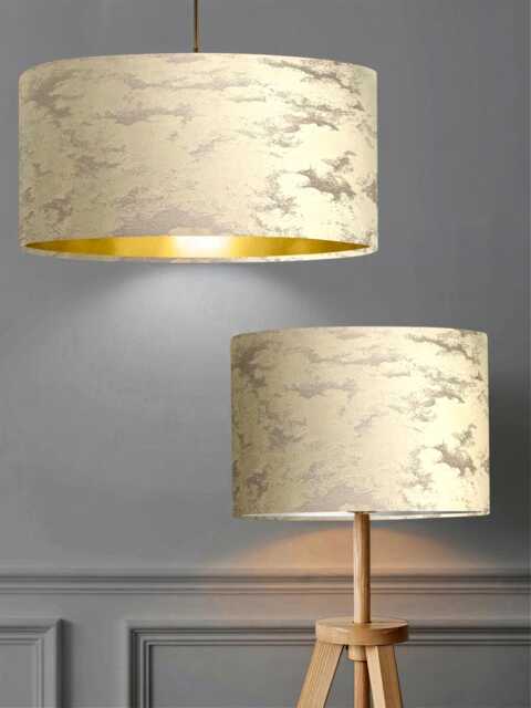 New Luxury High Quality Embossed Oat Meal Neutral Foil Velvet Drum Shape Lamp Shade & Pendant Light Suitable For Tables Ceilings - image 1