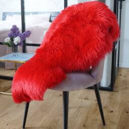 Sheepskin Red X Throw Genuine Leather Wool Carpet Decorative Rug Green Comfy, Cozy, Hair Is Very Thick, Shiny - thumbnail 2