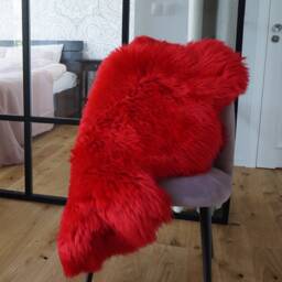 Sheepskin Red X Throw Genuine Leather Wool Carpet Decorative Rug Green Comfy, Cozy, Hair Is Very Thick, Shiny - thumbnail 3