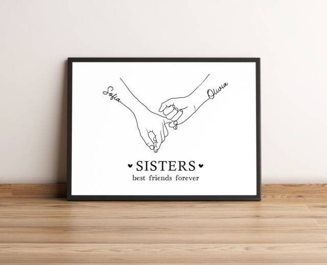 Personalised Sister Print, Line Drawing Gift. Birthday Present. Sibling Family Print. Graduation, Moving Away - image 1