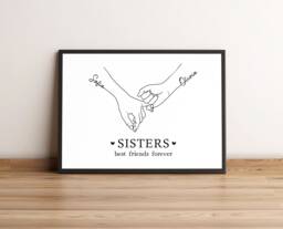Personalised Sister Print, Line Drawing Gift. Birthday Present. Sibling Family Print. Graduation, Moving Away - thumbnail 1