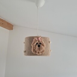 Dog Lampshade Boho Nursery Chandelier With Wool Pom Poms - thumbnail 3