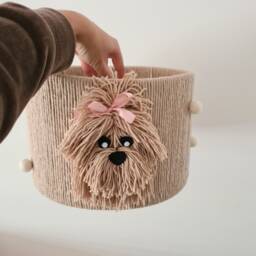 Dog Lampshade Boho Nursery Chandelier With Wool Pom Poms - thumbnail 2