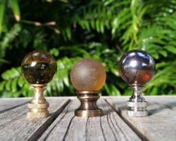 Amber Brown Lamp Finial, Shiny, Frosted, Iridescent - thumbnail 1