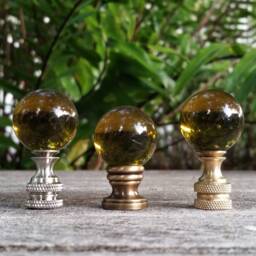 Amber Brown Lamp Finial, Shiny, Frosted, Iridescent - thumbnail 2