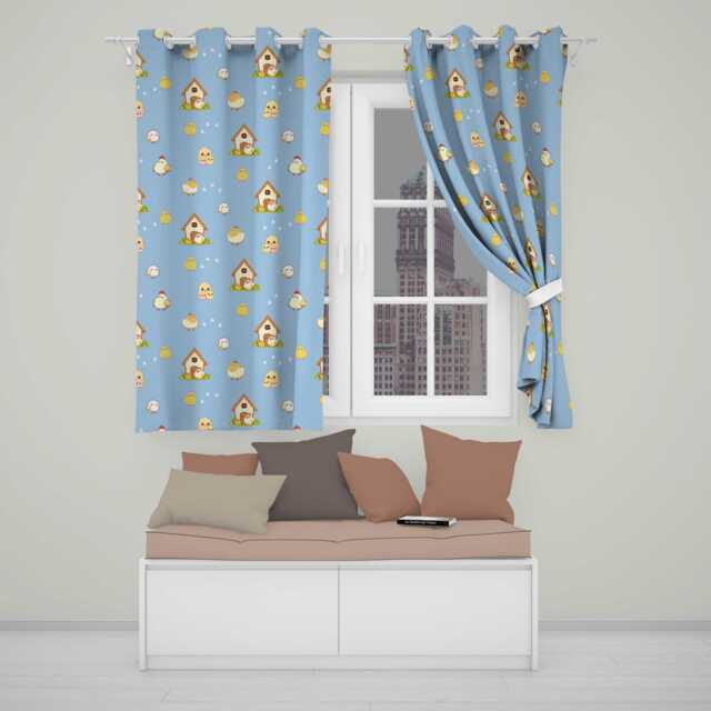 Cute Baby Chickens Blue Background Seamless Pattern Readymade Eyelet Ring Top Thermal 100% Blackout Curtains - image 1