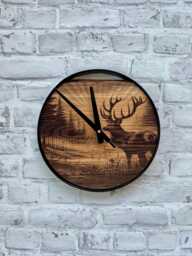 Forest Themed Wall Clock, Silent Round Carved Live Edge Wood & Metal, Outdoor Camping Home Decor, Nature Inspired Gifts