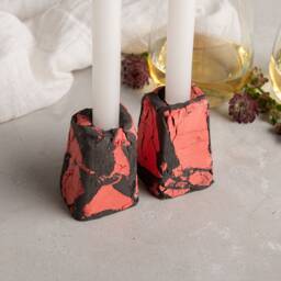 Modern Handmade Pottery Black & Yellow Candlestick Holder Set, Ceramic Candle Holders, Romantic Gift For Valentines Day - thumbnail 4