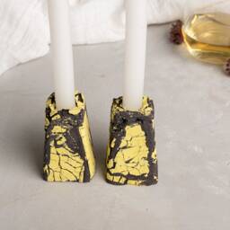 Modern Handmade Pottery Black & Yellow Candlestick Holder Set, Ceramic Candle Holders, Romantic Gift For Valentines Day - thumbnail 2