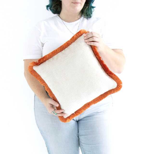 Tangerine Orange Handmade Cushion Cover Only With Cotton Fringe - image 1