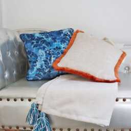 Tangerine Orange Handmade Cushion Cover Only With Cotton Fringe - thumbnail 3
