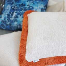 Tangerine Orange Handmade Cushion Cover Only With Cotton Fringe - thumbnail 2