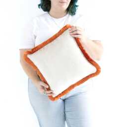 Tangerine Orange Handmade Cushion Cover Only With Cotton Fringe - thumbnail 1