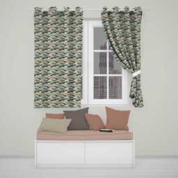 Japanese Ocean Waves With Red Accents Seamless Pattern Readymade Eyelet Ring Top Thermal 100% Blackout Curtains
