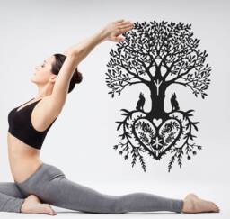 Tree Of Life Vinyl Wall Decal Wolves, Heart Roots, Yoga Decor Se024 - thumbnail 1