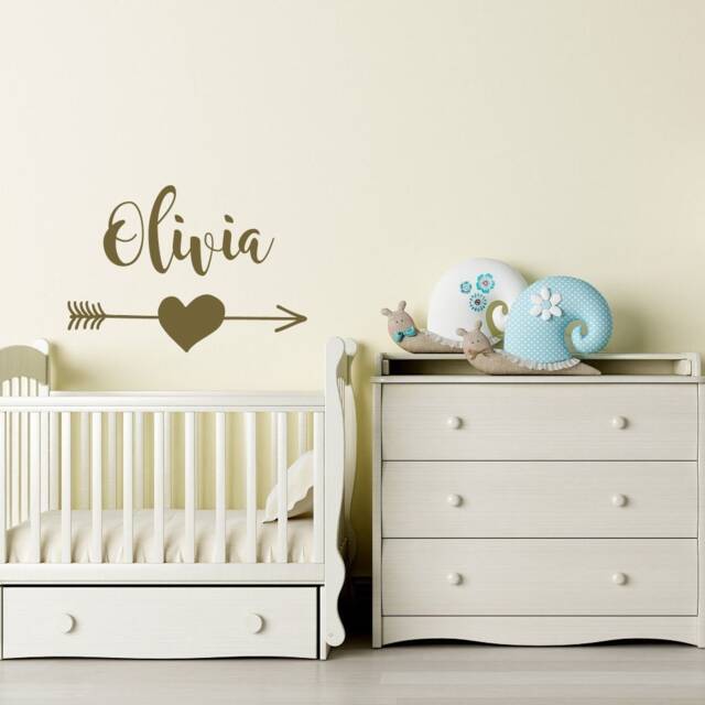 Personalized Boho Baby Name Wall Decal, Girls Arrow Heart Decal Girl, Nursery Decor, Room #117 - image 1