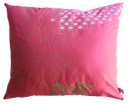 Red Silk & Cream Hemp Floral Cushion Cover