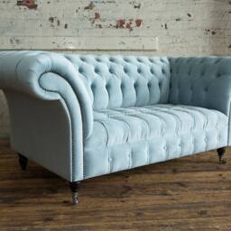 British Handmade Dusty Blue Velvet 2 Seater Chesterfield Sofa - thumbnail 3