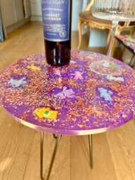 Handmade Purple Sparkly Care Bears Resin Side Table With Wrought Iron Legs - thumbnail 1